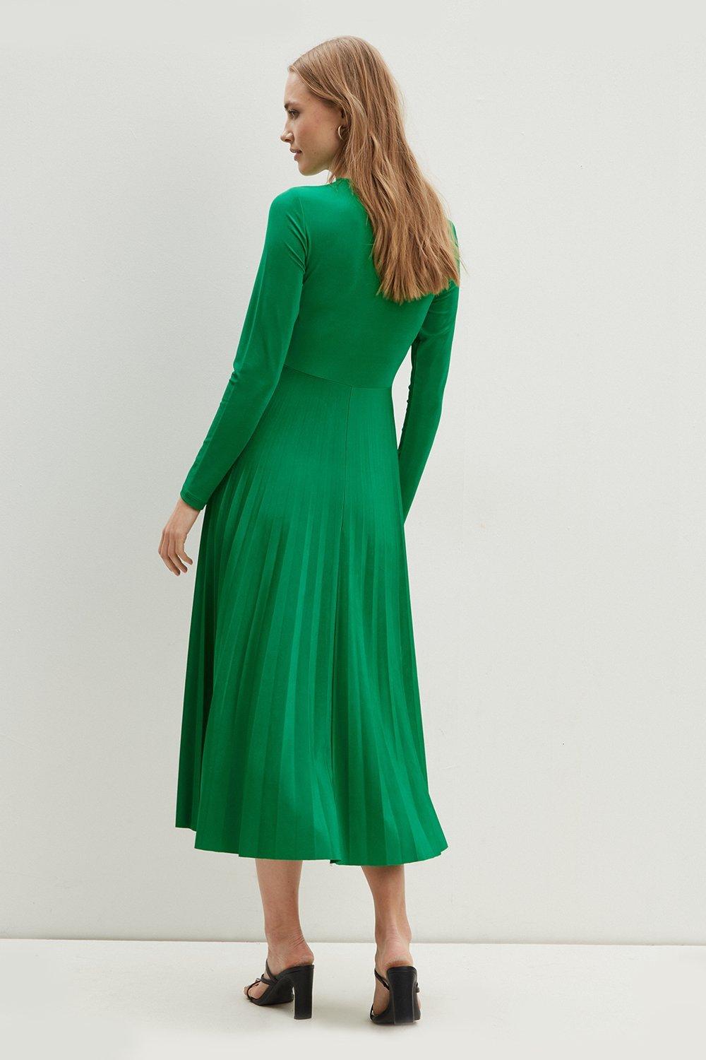 Dorothy perkins green deals pleated dress