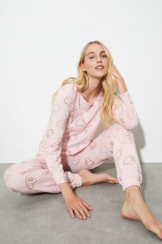 Dorothy Perkins Pink Heart T-Shirt And Trouser Pyjama Set 1