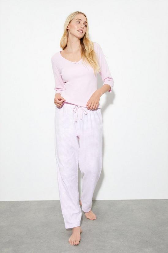 Dorothy Perkins Pink V Neck Rib T-Shirt And Gingham Pant Pyjama Set 2