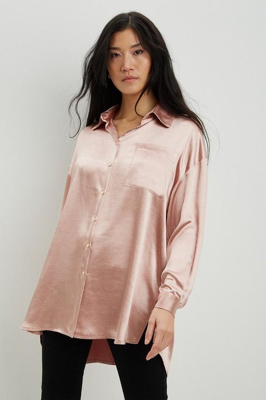 Dorothy Perkins Pink Satin Oversized Shirt 1