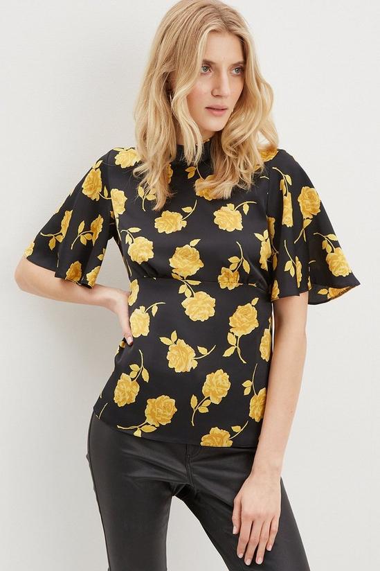 Dorothy Perkins Ochre Floral Empire Seam Cut Out Back Blouse 1