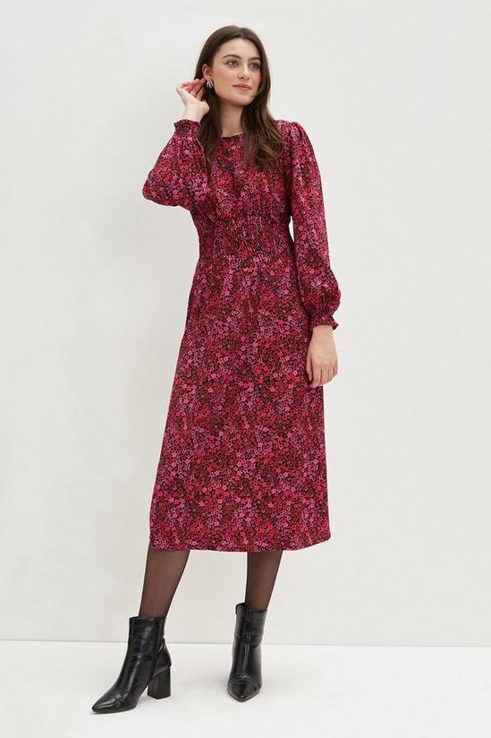 Dorothy Perkins Pink Ditsy Textured Shirred Midi Dress 1