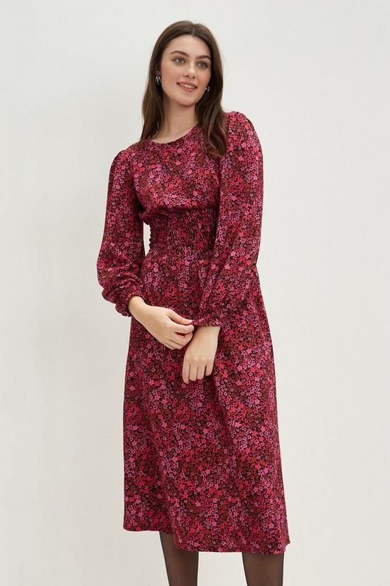 Dorothy Perkins Pink Ditsy Textured Shirred Midi Dress 2