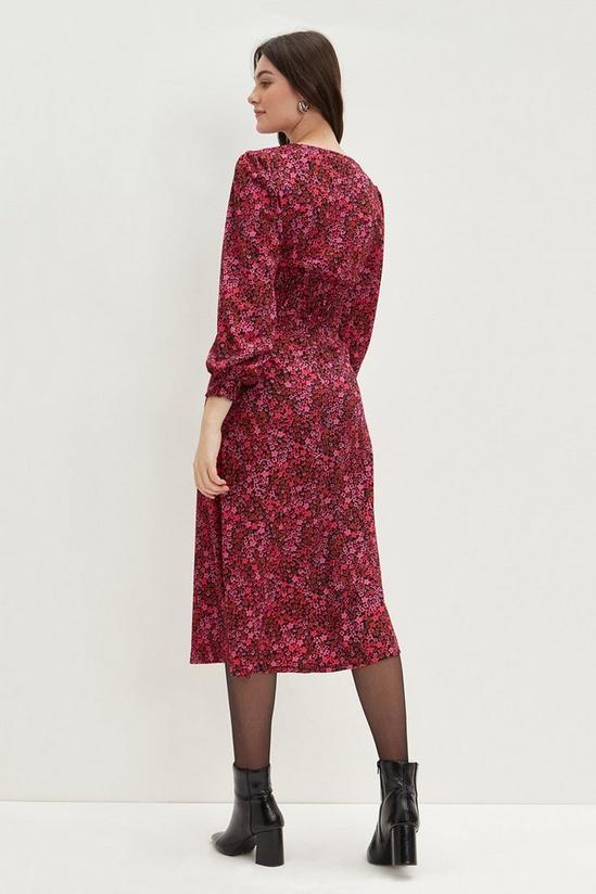 Dorothy Perkins Pink Ditsy Textured Shirred Midi Dress 3