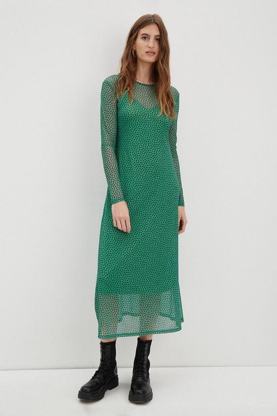 Dorothy Perkins Green Spot Mesh Long Sleeve Midi Dress 1