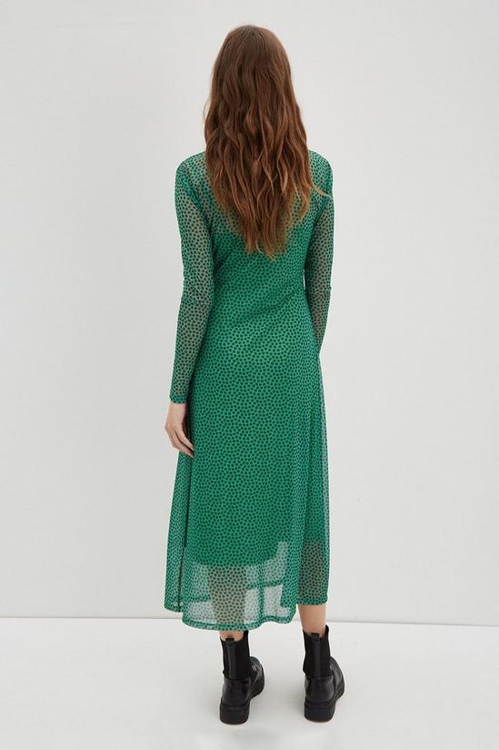 Dorothy Perkins Green Spot Mesh Long Sleeve Midi Dress 3