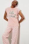 Dorothy Perkins Tall Pink Hello Weekend Pyjama Trouser Set thumbnail 1