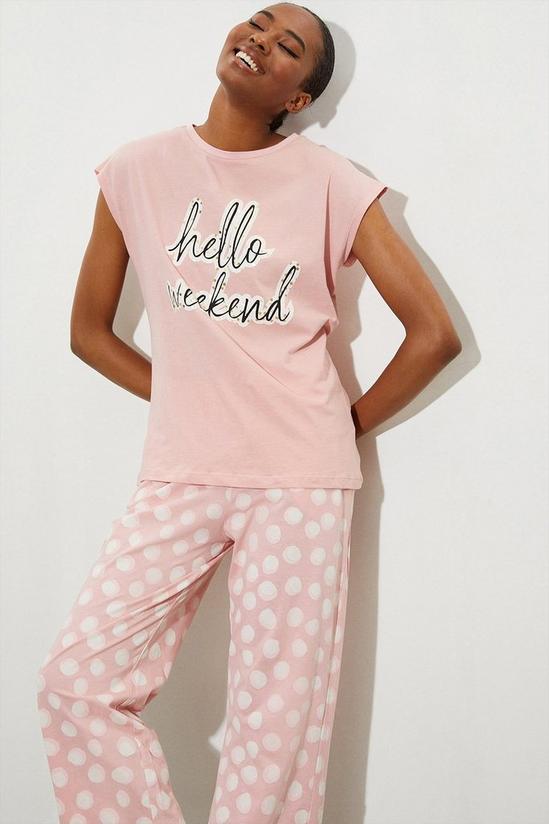 Dorothy Perkins Tall Pink Hello Weekend Pyjama Trouser Set 1