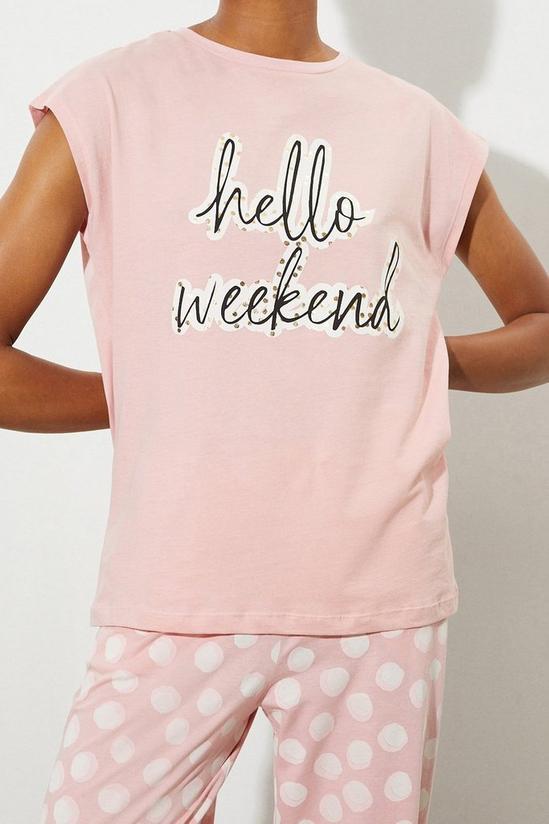 Dorothy Perkins Tall Pink Hello Weekend Pyjama Trouser Set 4