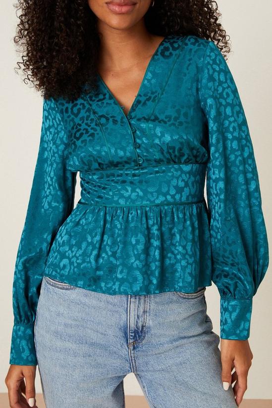 Dorothy Perkins Teal Jacquard Empire Button Front Blouse 4
