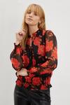 Dorothy Perkins Petite Red Floral Ruffle Tie Neck Top thumbnail 1