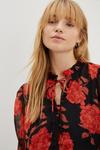 Dorothy Perkins Petite Red Floral Ruffle Tie Neck Top thumbnail 4