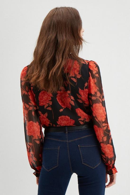 Dorothy Perkins Tall Red Floral Ruffle Tie Neck Top 3