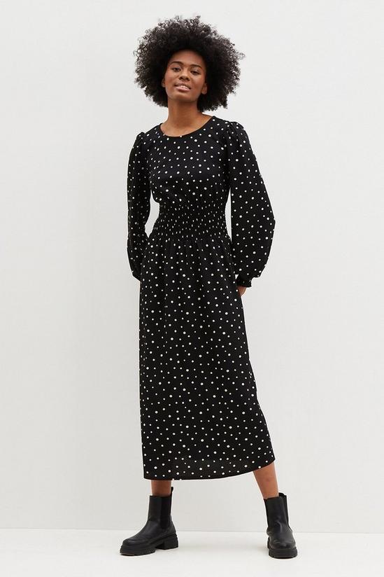 Dorothy Perkins Tall Mono Spot Shirred Waist Midi Dress 1
