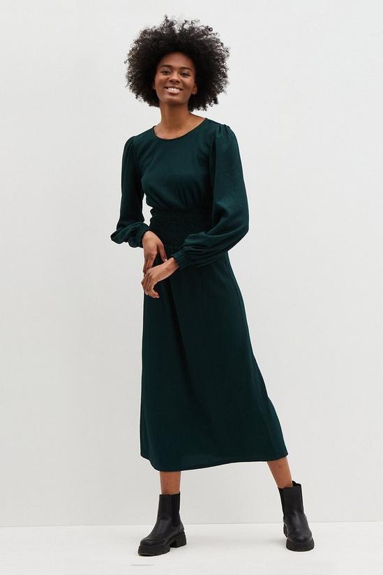 Dorothy Perkins Tall Dark Green Shirred Waist Midi Dress 1