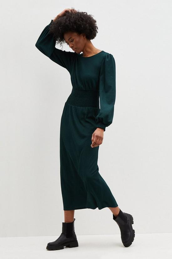 Dorothy Perkins Tall Dark Green Shirred Waist Midi Dress 2