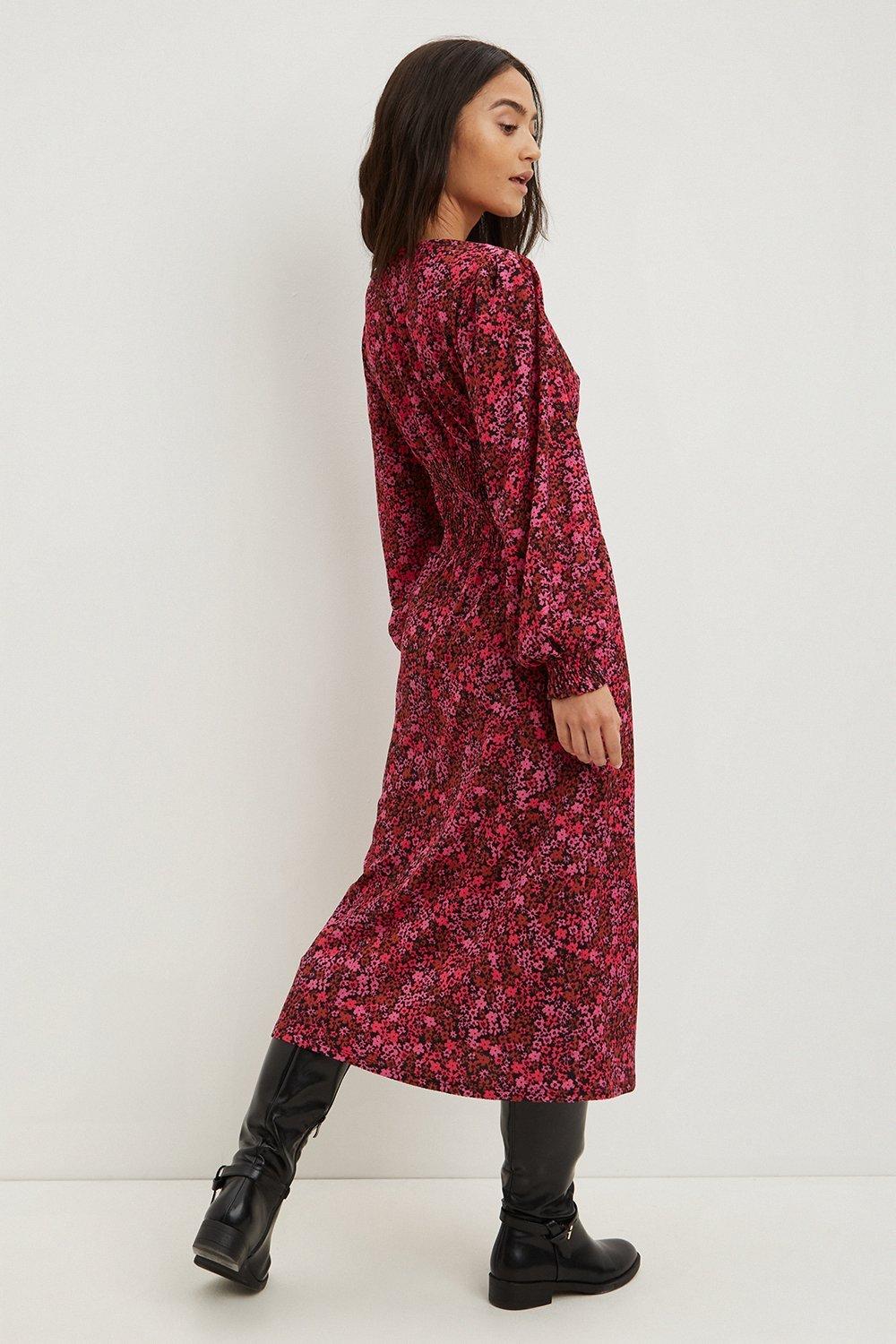 Dresses Petite Ditsy Floral Shirred Waist Midi Dress Dorothy