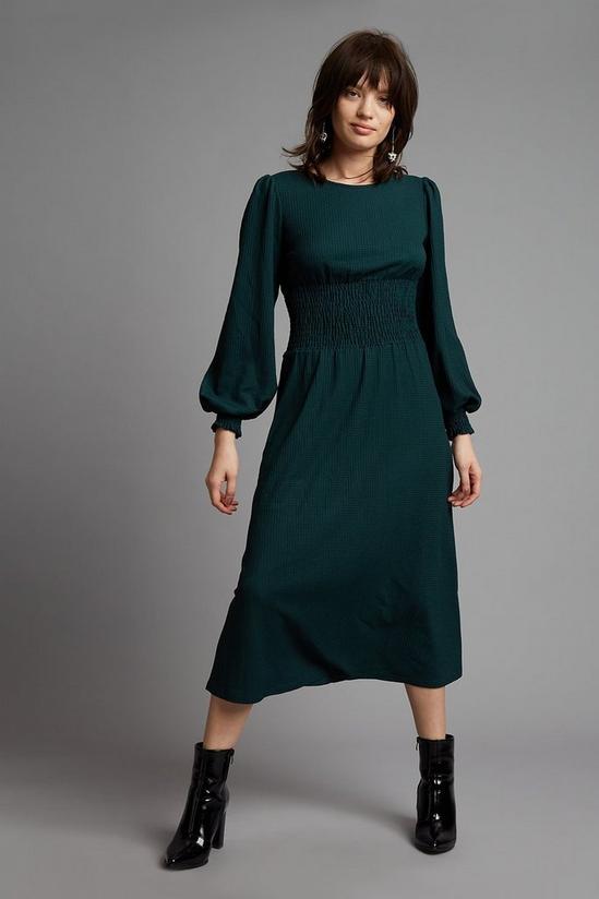 Dorothy Perkins Petite Dark Green Shirred Waist Midi Dress 1