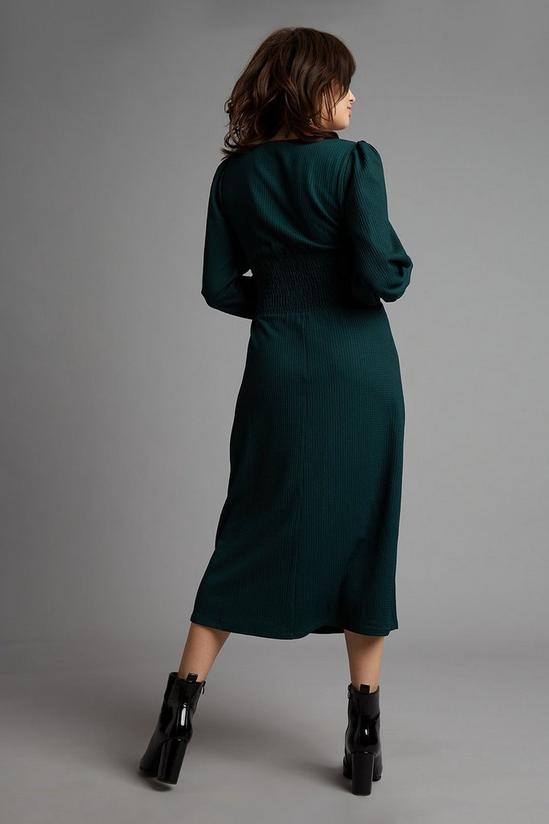 Dorothy Perkins Petite Dark Green Shirred Waist Midi Dress 3