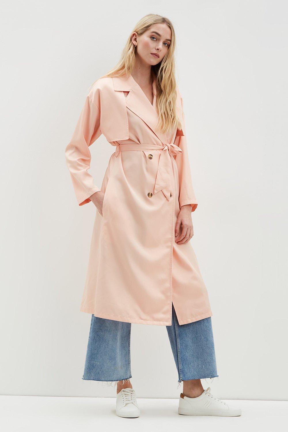 Women’s Longline Belted Trench Coat - blush - 8