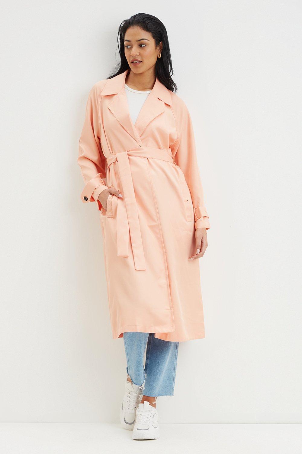 Women’s Longline Belted Trench Coat - apricot - 8