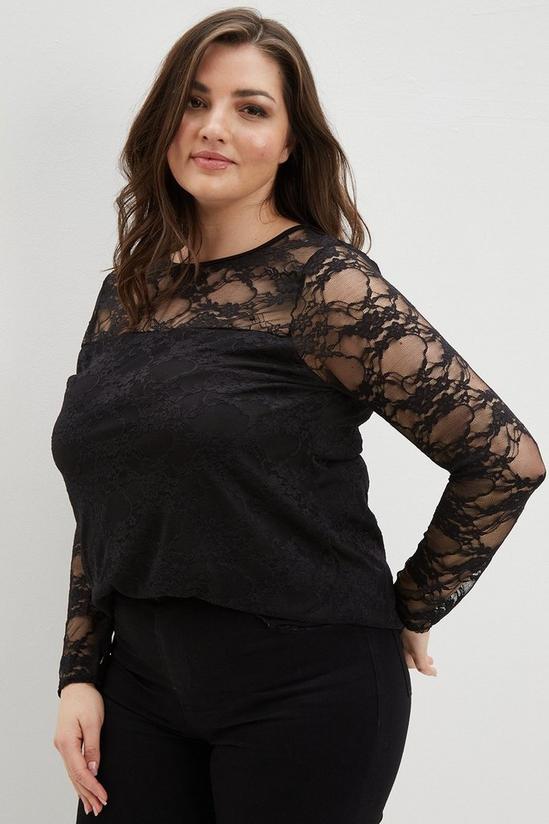 Dorothy Perkins Curve Black Lace Long Sleeve Top 1