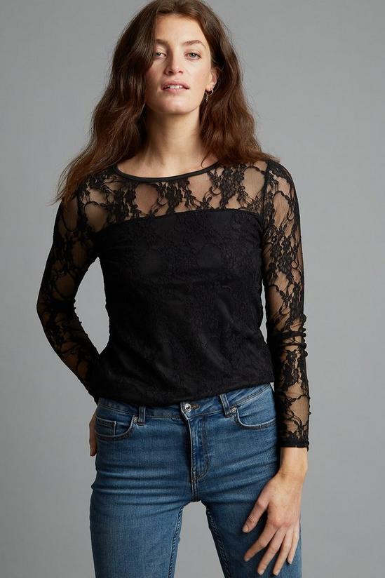 Dorothy Perkins Tall Black Long Sleeve Lace Top 1