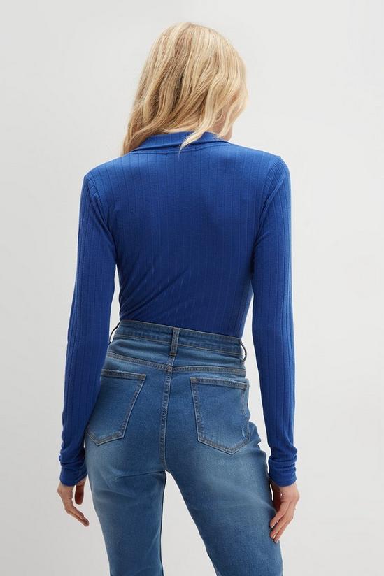 Dorothy Perkins Tall Cobalt Ribbed Long Sleeve Collared Top 3