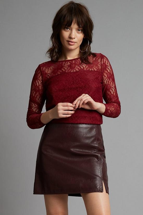 Dorothy Perkins Petite Berry Lace Long Sleeve Top 1