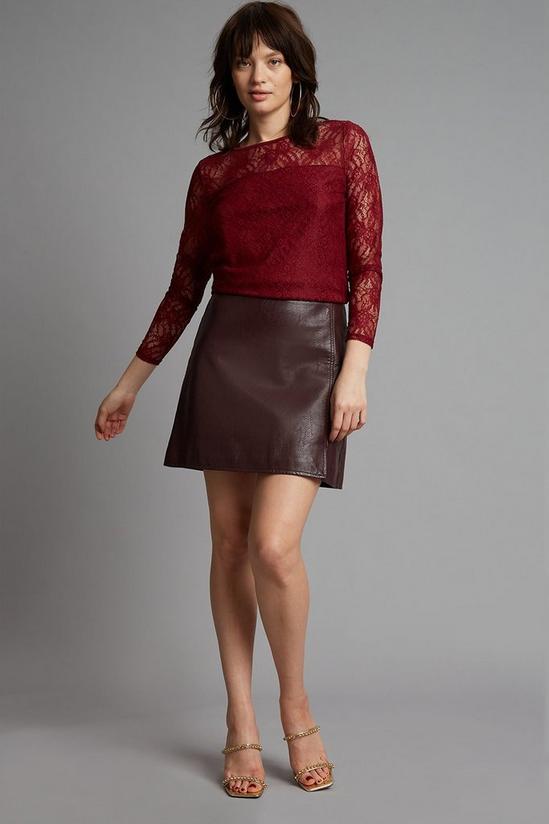 Dorothy Perkins Petite Berry Lace Long Sleeve Top 2