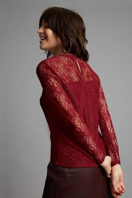 Dorothy Perkins Petite Berry Lace Long Sleeve Top 3