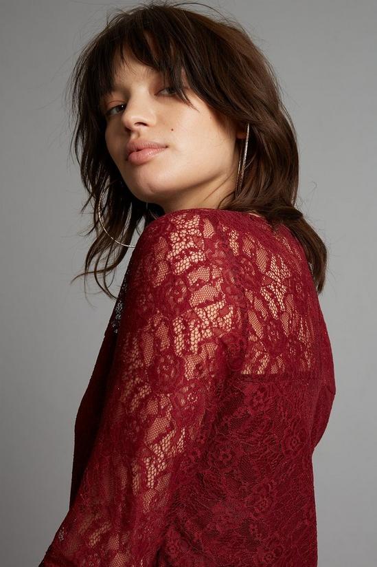 Dorothy Perkins Petite Berry Lace Long Sleeve Top 4