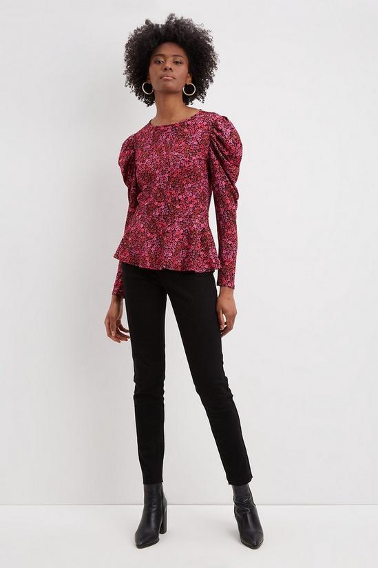Dorothy Perkins Tall Floral Long Ruched Sleeve Top 2