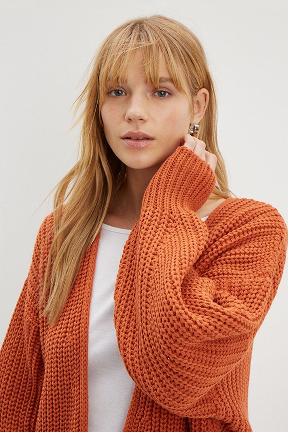 Orange chunky 2024 knit cardigan