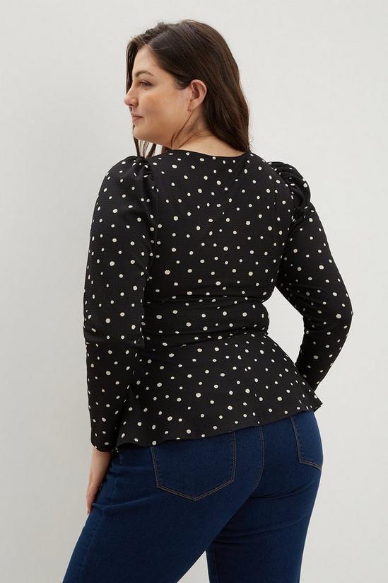 Dorothy Perkins Curve Mono Spot Long Ruched Sleeve Top 3