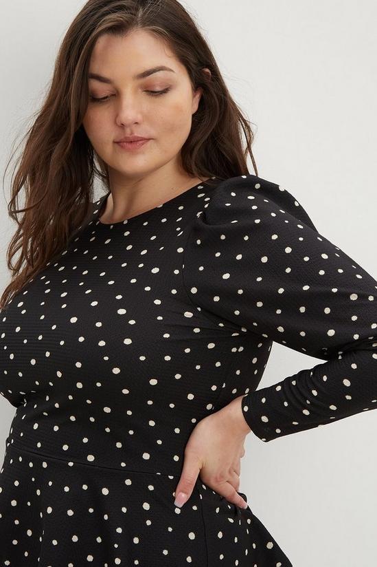 Dorothy Perkins Curve Mono Spot Long Ruched Sleeve Top 4