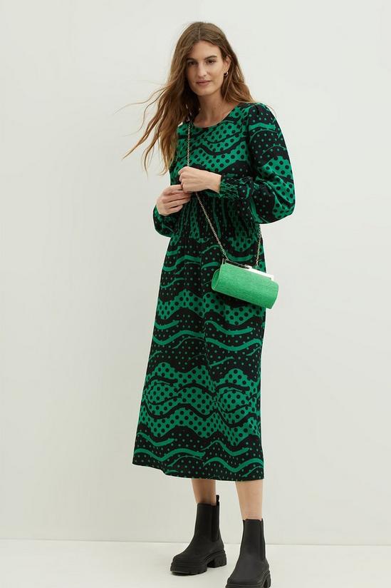 Dorothy Perkins Green Spot Textured Shirred Waist Midi Dress 1