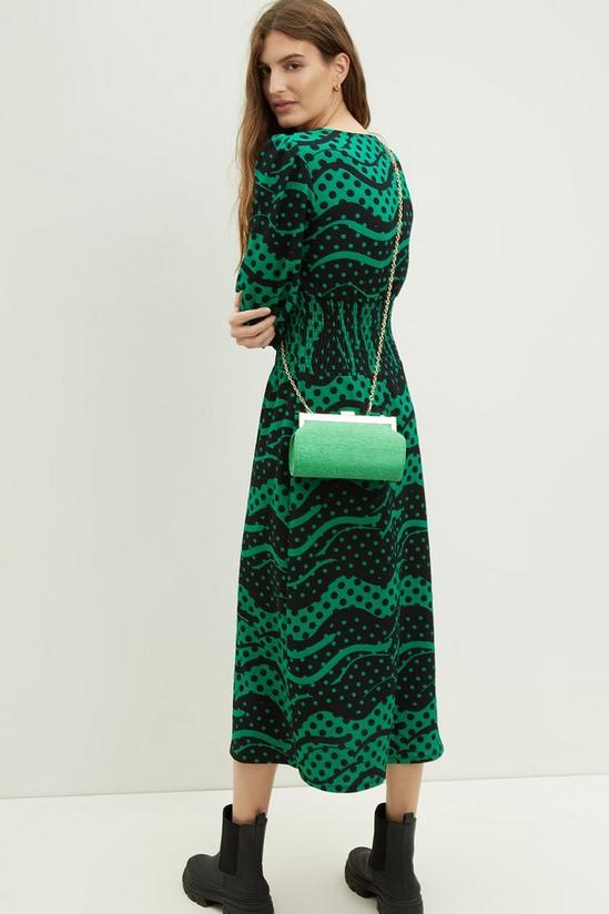 Dorothy Perkins Green Spot Textured Shirred Waist Midi Dress 3