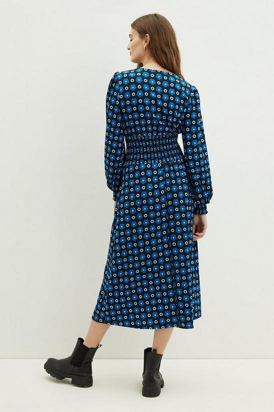 Dorothy Perkins Blue Floral Textured Shirred Waist Midi Dress 3