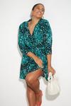 Dorothy Perkins Green Leopard Tie Waist Mini Shirt Dress thumbnail 1