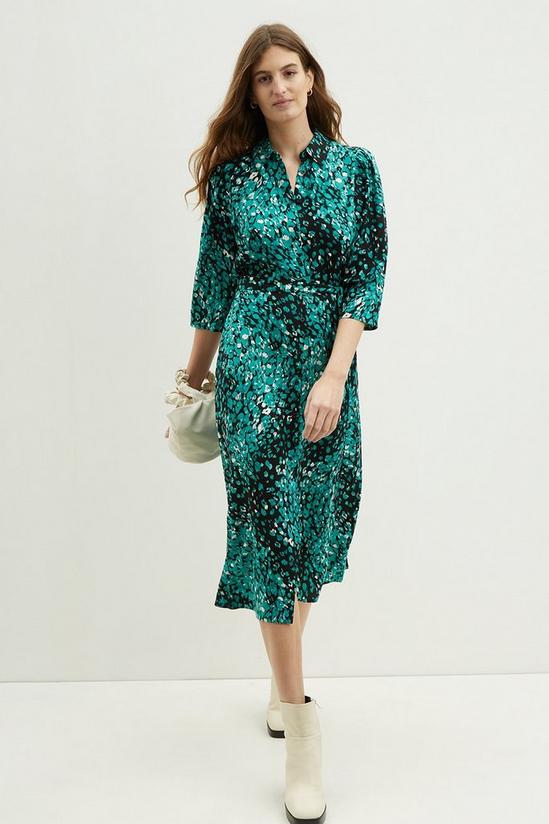 Dorothy Perkins Green Leopard Tie Waist Midi Shirt Dress 1