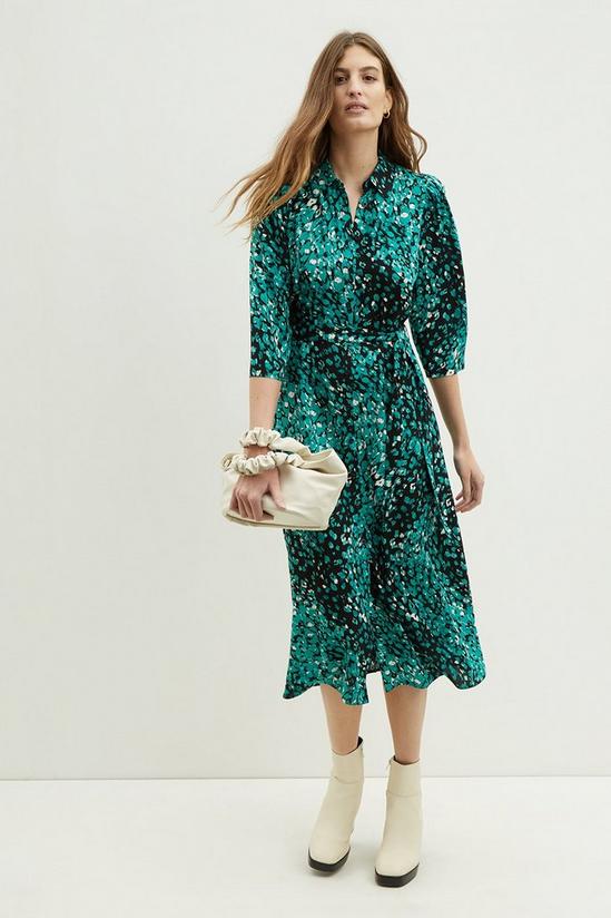 Dorothy Perkins Green Leopard Tie Waist Midi Shirt Dress 2