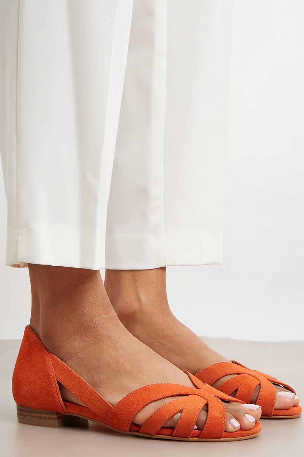 Women's Principles: Barb Wide Fit Leather Cutout Flat Sandals - orange - 5