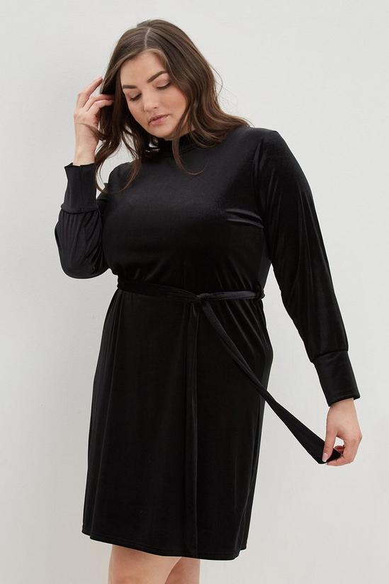 Dorothy Perkins Curve Black Velvet Belted Mini Dress 1