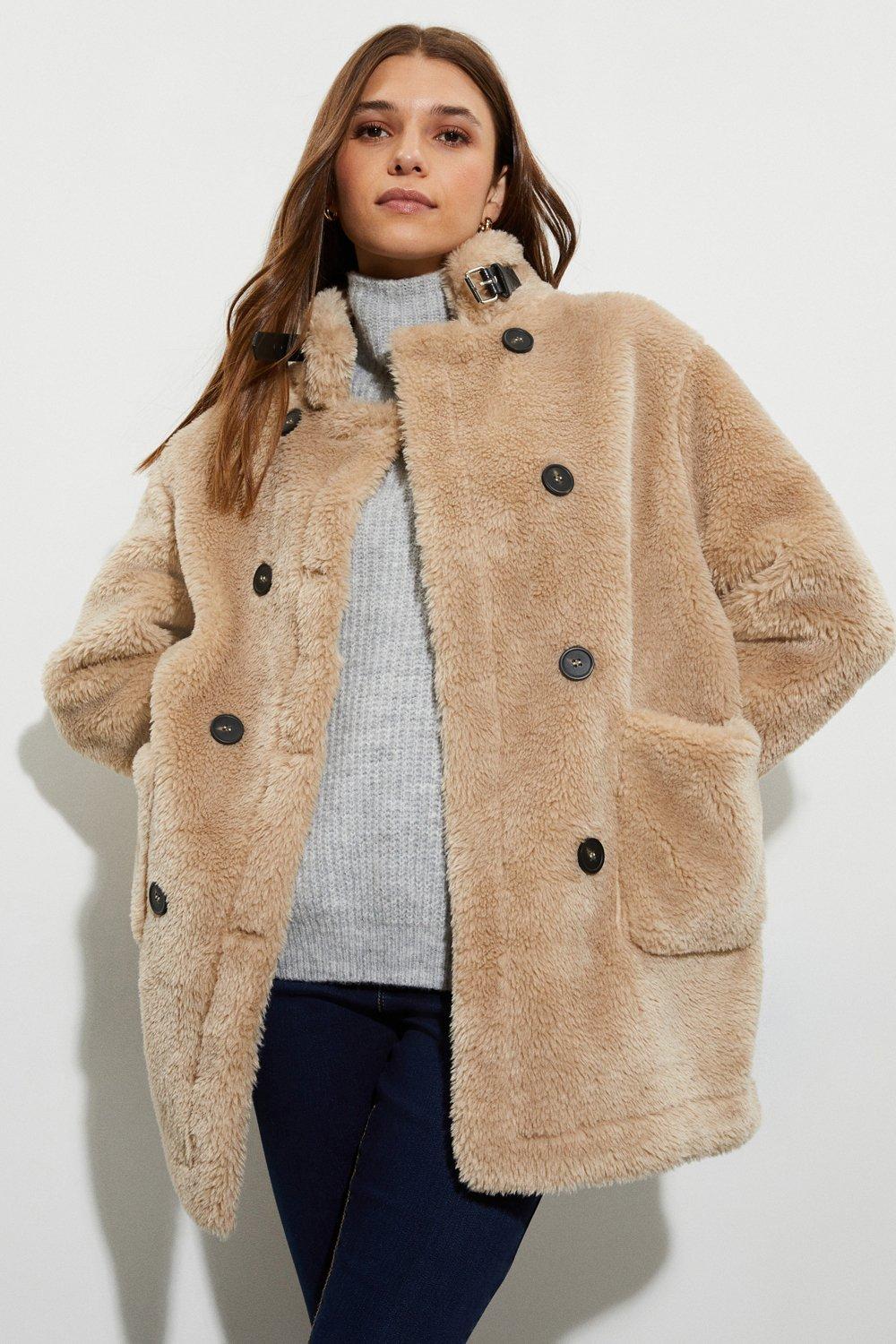 Jackets Coats Double Breasted Faux Fur Contrast Coat Dorothy