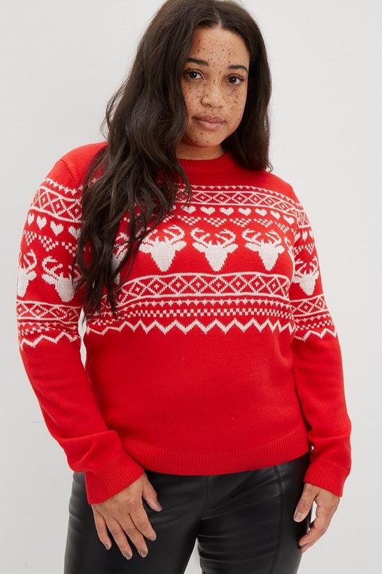 Dorothy Perkins Curve Knitted Red Christmas Fair Isle Jumper 1