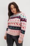 Dorothy Perkins Curve Knitted Pink Christmas Jumper thumbnail 1