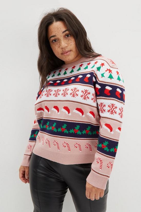 Dorothy Perkins Curve Knitted Pink Christmas Jumper 1