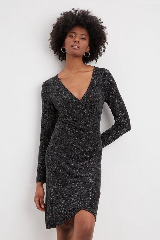 Dorothy Perkins Tall Black Glitter Side Wrap Mini Dress 1