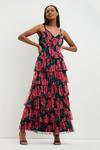 Dorothy Perkins Rose Print Pleated Tiered Midaxi Dress thumbnail 1